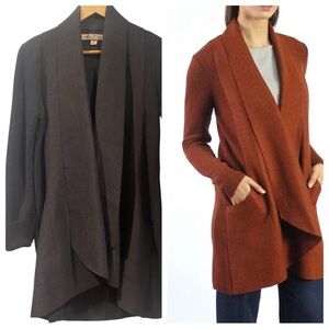 Beyond Threads Alpaca Lapel Pocket Coatigan Brown Draped Open Cardigan S